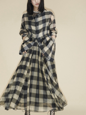 Gingham Silk Organza Jacquard Jacket With Drawstring Waist