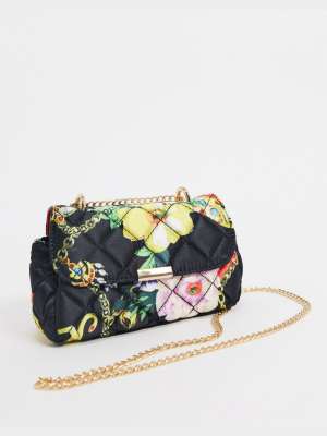 Asos Design Quilted Cross Body Bag With Shoulder Strap In Chain Print