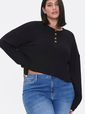 Plus Size Waffle Knit Henley Top