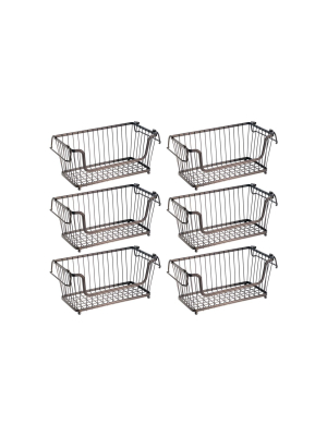 Mdesign Stackable Metal Food Storage Basket With Handles, 6 Pack