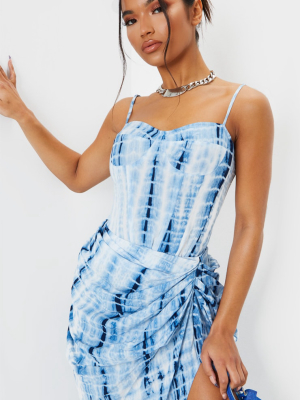 Blue Tie Dye Print Structured Corset Top