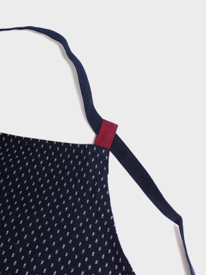 Japanese Cafe Kasuri-ori Apron, Indigo White Dash