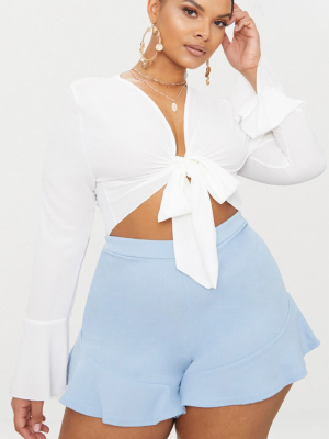 Plus Baby Blue Frill Hem Shorts