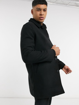 Asos Design Wool Mix Overcoat In Black