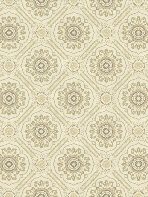 Small Floral Tile Wallpaper In Gold From The Caspia Collection By Wallquest