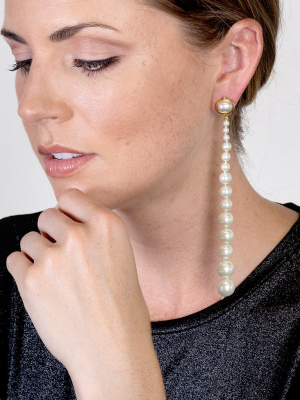 5" Long Drop Pearl Pierced Earrings