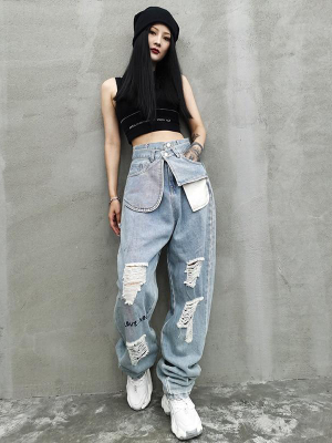 Kuma High Waist Ripped Denim Pants