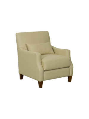 Wooden Accent Chair With Cushioned Seat And Curved Armrests Beige - Benzara