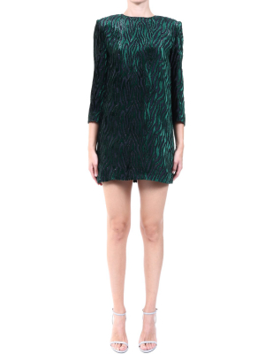 Saint Laurent Animal Print Round Neck Mini Dress