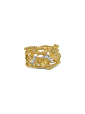 Butterfly Ginkgo Cuff Ring With Diamonds