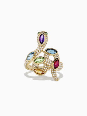 Effy Safari 14k Yellow Gold Multi Gemstone And Diamond Snake Ring, 2.19 Tcw