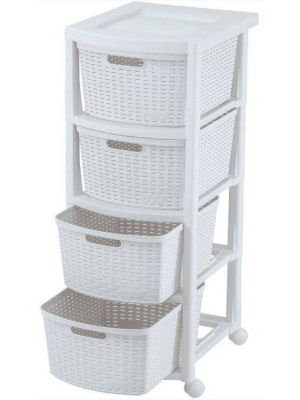 4 Drawer Rolling Cart White - Inval