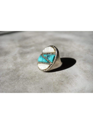 Mother Of Pearl & Turquoise Inlay Ring | Vintage