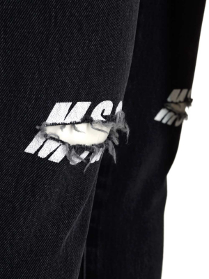 Msgm Logo Ripped Denim Jeans