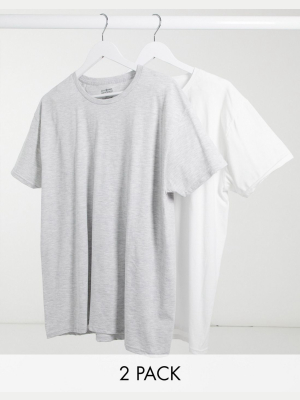 Daisy Street Plus 2 Pack Crew Neck T-shirt In Gray & White