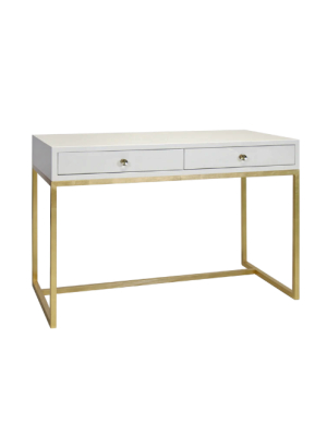 White Lacquer Two Drawer Desk With Gold Leafed Base
