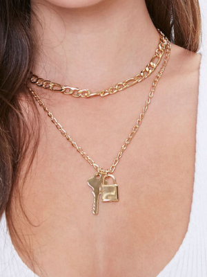 Lock & Key Pendant Layered Necklace