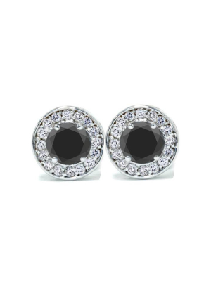 Pompeii3 5/8ct Black & Diamond Round Halo Studs 14k White Gold 1/3"