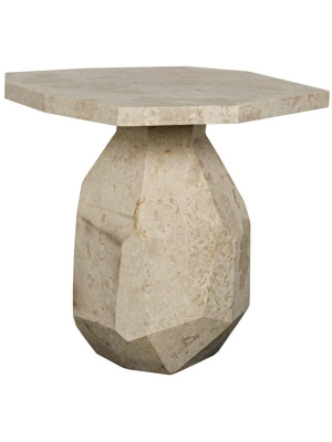 Polyhedron Side Table In White Marble