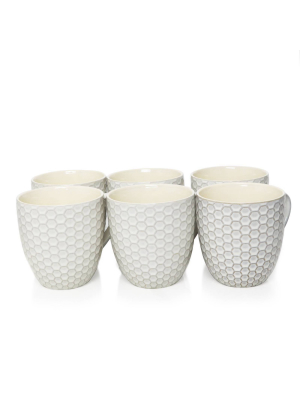 15oz 6pk Stoneware Hexagon Mug Set White - Elama