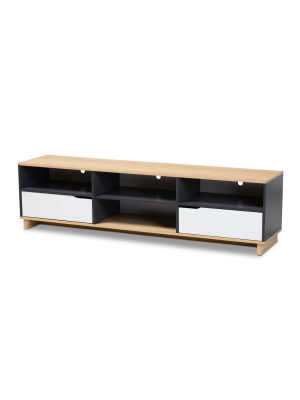 75'' Reed 2 Drawer Wood Tv Stand White/oak - Baxton Studio