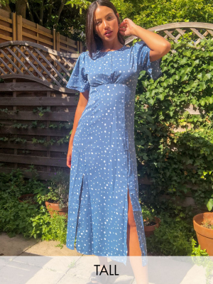 Missguided Tall Floaty Sleeve Midi Dress In Blue