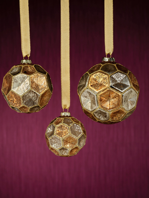 Dimpled Multicolored Ball Ornament - Gold W/earth Tones