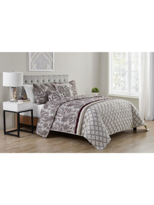 Vcny Home Georgie Burgundy Paisley Quilt Set