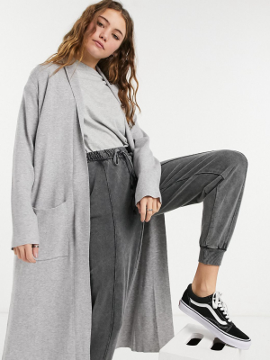 Stradivarius Super Long Cardigan In Gray