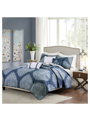 Audra Large Medallion Reversible Quilted Coverlet Set - 6pc