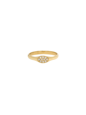 14k Oval Pave Diamond Signet Ring