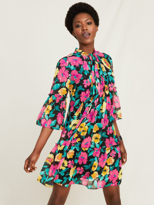 Poppy Print Chiffon Pleated Shift