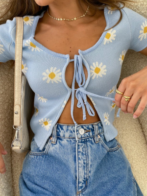 Bloom Again Daisy Tie Front Top Baby Blue