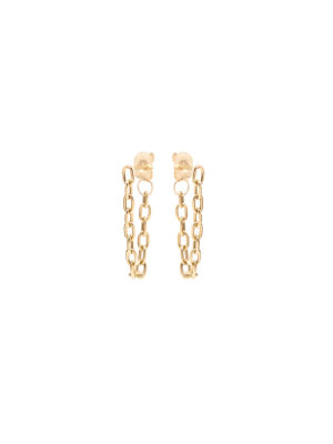 14k Small Square Oval Link Chain Hoop Earrings