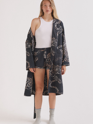 Quilted Robe The Jaguar Print Navy