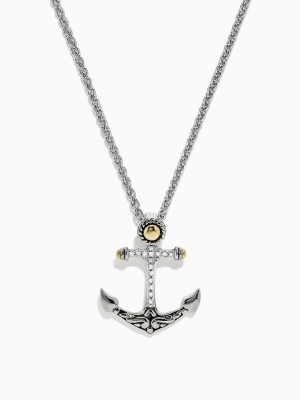 Effy Seaside Sterling Silver & 18k Gold Diamond Anchor Pendant, 0.06 Tcw