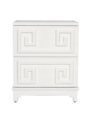 Pagoda 2 Drawer Greek Key Nightstand In White Lacquer