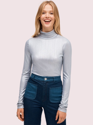 Metallic Rib Turtleneck