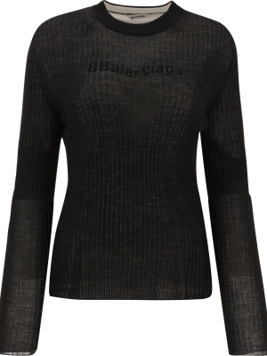 Balenciaga Logo Ribbed Long-sleeve Top