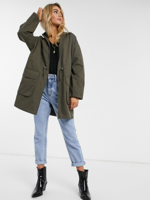 Asos Design Lightweight Parka In Khaki