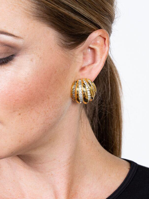 Gold And Rhinestone Domed Clip Earrings