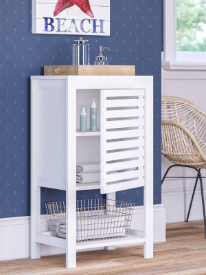 Slatted Single Door Cabinet With Open Shelf White - Riverridge Home