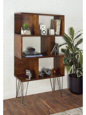 61" Metal And Wood 3 Shelf Books Shelf Brown - Olivia & May