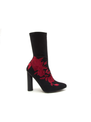 Parma-08 Black Embroidered Sock Bootie
