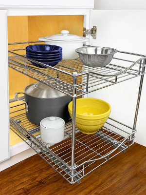 Lynk Professional 14" X 21" Slide Out Double Shelf - Pull Out Two Tier Sliding Under Cabinet Organizer