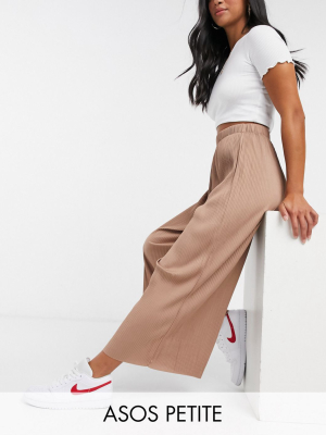 Asos Design Petite Plisse Culotte Pants In Brown