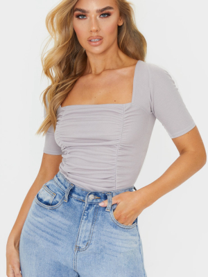 Grey Marl Ruched Short Sleeve Bodysuit