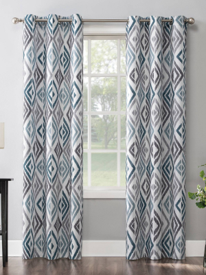 Hana Ikat Geometric Semi-sheer Grommet Curtain Panel Teal - No.918