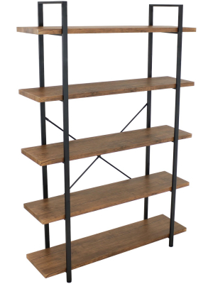 5-tier Industrial Style Freestanding Open Shelf - Teak Veneer - Sunnydaze Decor