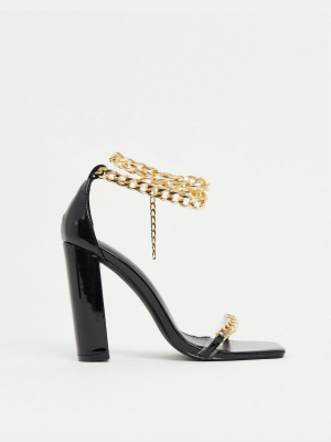 Simmi London Arika Block Heeled Sandals With Chain Anklet In Black